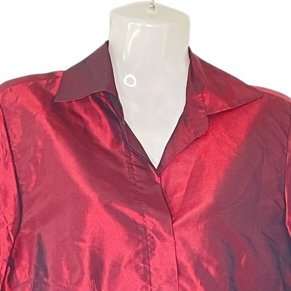 Sylvia Heisel Vintage Shot Silk Blouse Burgundy and Black Fitted Button Down   4 - Picture 2 of 9